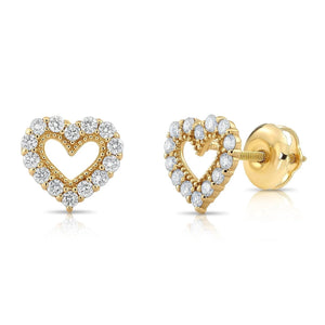 Stunning 14K Yellow Gold Heart Lab Diamond Studs - 0.25ctw with Secure Screwback Closure.