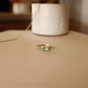 Emerald and Diamond Ring, 18Ct Yellow Gold, Navette Emerald, Handmade Fine Jewellery