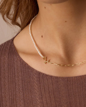 Lou Pearl Alphabet Necklace NikNenz™ Premium Gold & Diamonds