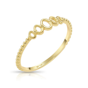 14K Yellow Gold Oval Link Beaded Band Ring - A Chic & Modern Gift for Her Birthday or Everyday Elegance.