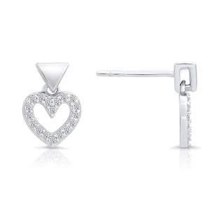 Sterling Silver CZ Heart Dangle Earrings - Sparkling Elegance for Every Occasion.