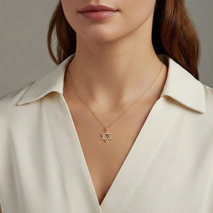Elegant 14K Yellow Gold Star of David Pendant Necklace.