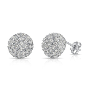 Elegant Sterling Silver Half Ball Stud Earrings with Sparkling Simulated Diamonds.