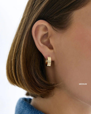 Elegant Wide Gold Fluted Hoop Earrings.