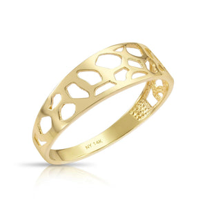 Stunning 14K Yellow Gold Openwork Ring with Unique Artistic Design – Perfect Statement Gift for Her Birthdays & Everyday Elegance.