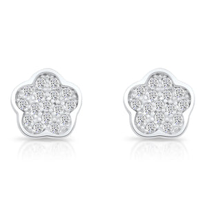 CZ Flower Stud Earrings in Sterling Silver