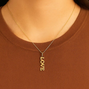 Elegant 14K Yellow Gold Love Pendant Necklace - 18" Chain Included.
