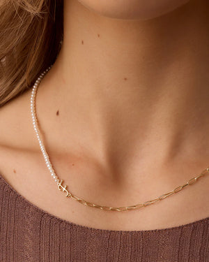 Lou Pearl Alphabet Necklace NikNenz™ Premium Gold & Diamonds