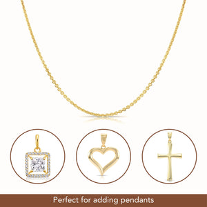 14K Gold Diamond Cut Cable Chain, Available in 14K Yellow or White Gold, Pendant Chain Necklace