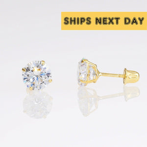 Stunning 14K Solid Yellow Gold CZ Stud Earrings Set - 3 Pairs of Round Screw Back Sleeper Earrings by TILO Jewelry.