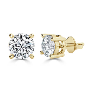 0.30Ct F/SI 100% Natural round Diamond Stud Earrings, Yellow Gold