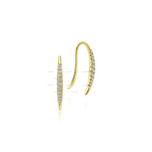 Tapered Moissanite Threader Drop Earrings, 14K Rose Gold Diamond Threader Earrings, Minimalist Threader Hook Earrings Thin Diamond Arc Hoops