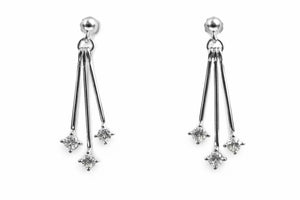 14K White Gold Diamond Dangle Earrings Multi Bar Drop