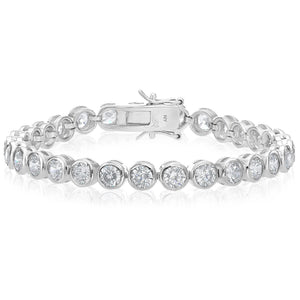Sterling Silver Classic Bezel Set Simulated Diamond Tennis Bracelet, 7 Inch