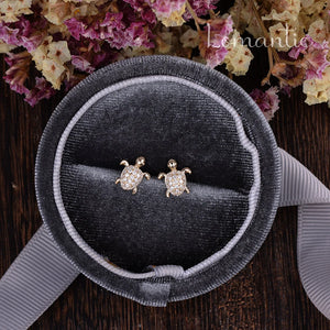 Unique Turtle Errings Natural Diamond Errings 14K Rose Gold Sea Turtle Animal Gold Errings Women Promise Anniversary Gift for Her per Pairs