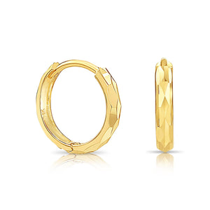 Stunning 14K Gold Handmade 12mm Dainty Hand Engraved Huggie Earrings.