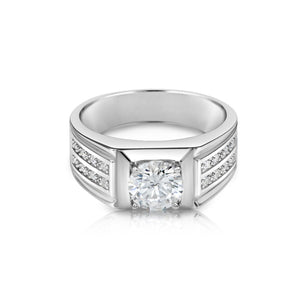 Solid 925 Sterling Silver Solitaire round Brilliant Pave Wedding Pinky Band Ring