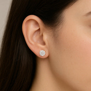 Stunning 14K Gold Lab Diamond Flower Halo Stud Earrings - 0.18Ctw with Secure Pushbacks.