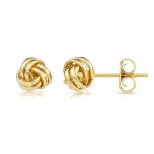 14K Solid Gold Love Knot Stud Earrings - 7mm Polished Design for Love and Unity.