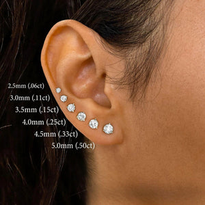 Single 14K Solid Gold Natural Diamond Stud Earring – 3 Prong Martini Setting Half Pair.