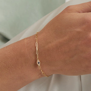 Diamond Evil Eye Paperclip Bracelet