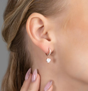 Diamond Dangle Earrings • Diamond Lined Earrings • Heart Shape Gemstone • Tear Drop with Diamond Accents • Gift for Her • Dainty Earrings