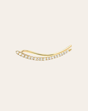 Diamond Ear Crawler, 14K Gold Curved Cuff (Single)
