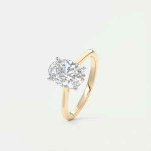 2.00 Oval Cut Lab Grown Diamond Solitaire Ring, 14K Solid Gold Two Tone Flower Engagement Ring, Wedding Ring, Bridal Ring, Anniversary Gift.