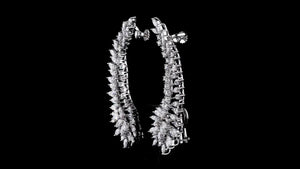 Silver Moissanite Ear Climber Earrings, Marquise Diamond Look Wedding Jewelry
