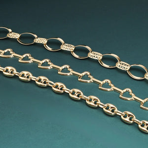 Puff Mariner Heart Link Bracelets in 14K Gold, Fine Ultra Quality Chains, 7.5 Inch Real Gold Bracelets