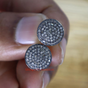Handmade Pave Diamond Stud Earrings, 925 Sterling Silver, 14K Gold & Black Plated