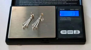 14K White Gold Diamond Dangle Earrings Multi Bar Drop