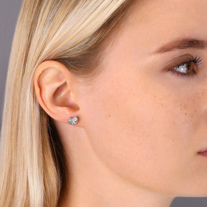 Elegantly Crafted CZ Curved Heart Stud Earrings in Sterling Silver.