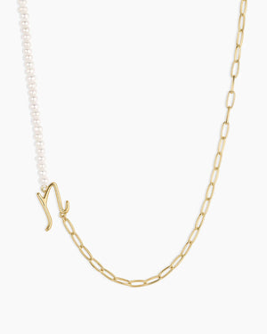 Lou Pearl Alphabet Necklace NikNenz™ Premium Gold & Diamonds