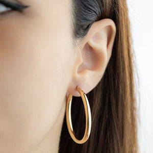 14K Yellow Gold Hoop Earrings, Sizes 16Mm 21Mm 26Mm 31Mm 37Mm, 3Mm Thick, Classic Hoop Earrings, 14K Gold Hoops, Gift, Stacking Earrings