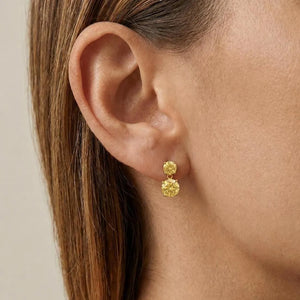 Genuine Moissanite Double Drop Earrings: Platinum Overlay Sterling Silver