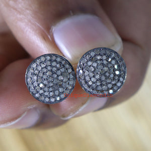 Handmade Pave Diamond Stud Earrings, 925 Sterling Silver, 14K Gold & Black Plated