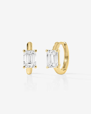 Elegant Emerald Lab Diamond Huggie Earrings - Solitaire Design.