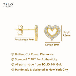 14K Gold Lab Diamond Heart Stud Earrings, 0.25Ctw