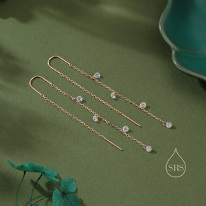CZ Cascade Drop U Threader Earrings in Sterling Silver, Silver or Gold or Rose Gold, Geometric CZ Dangle Drop Earrings, CZ Long Drop Earring