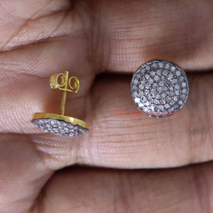 Handmade Pave Diamond Stud Earrings, 925 Sterling Silver, 14K Gold & Black Plated