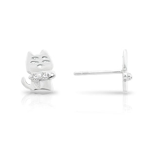 CZ Grumpy Cat Stud Earrings in Sterling Silver