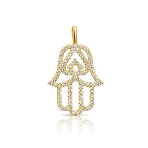 Elegant 14K Yellow Gold Hamsa Pendant Necklace with 18" Cable Chain.