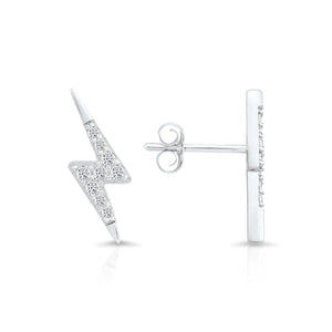 Sparkling Sterling Silver Lightning Bolt CZ Stud Earrings - Chic Pushback Design.