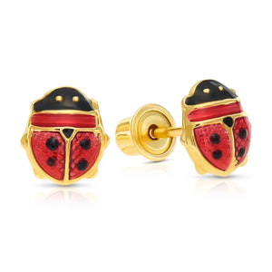 14K Yellow Gold Small Ladybug Stud Earrings
