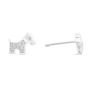 Adorable Sterling Silver CZ Tiny Puppy Dog Stud Earrings.