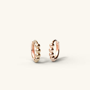 Dainty 14K Gold Beaded Huggie Hoop Earrings - Elegant Solid Gold Pair.