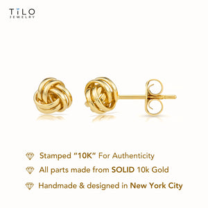 10K Yellow Gold Love Knot Stud Earrings, Pushback