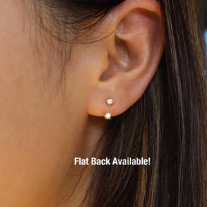 Sold as SINGLE- Waterproof 18G Titanium Flatback Front Back Earrings, Ear Jacket, Helix Stud, Tragus Stud, Daith Stud, Rook Stud