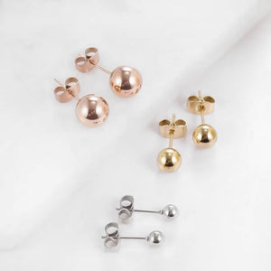 Minimalist Ball Stud Earrings: Stainless Steel Silver, Gold, Rose Gold, Black (3-7Mm)